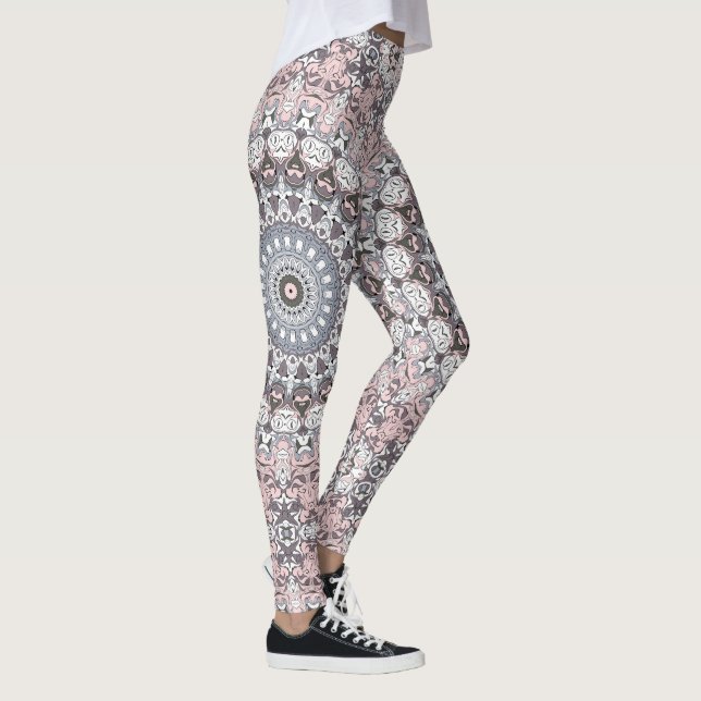 Rosa Grått och White Mandala Mönster Leggings (Höger)
