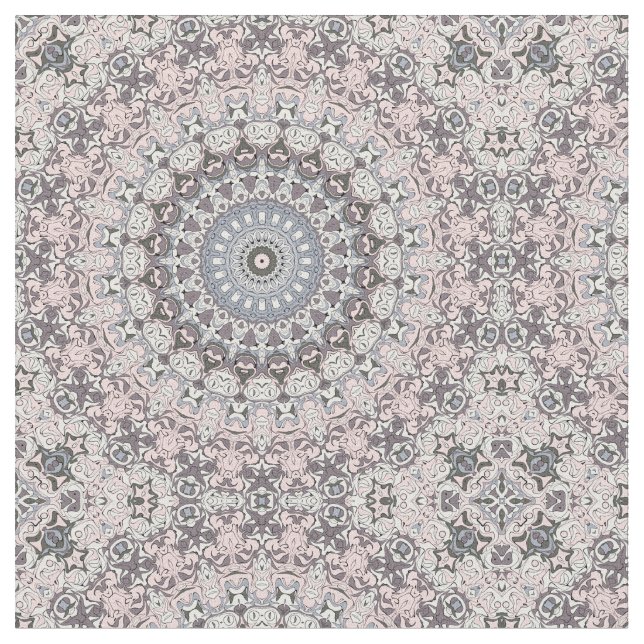Rosa Grått och White Mandala Mönster Tyg (Närbild)
