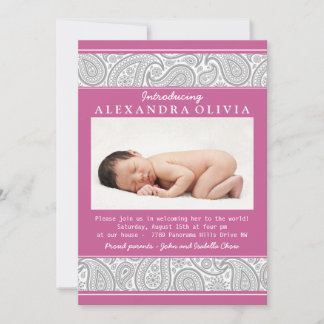 Rosa Grått Paisley Photo Sip N Se Babykläder Inbjudningar