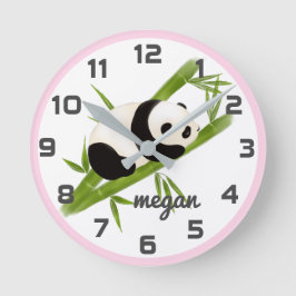 Rosa Grått Panda Bear Nursery Wall Clock Rund Klocka