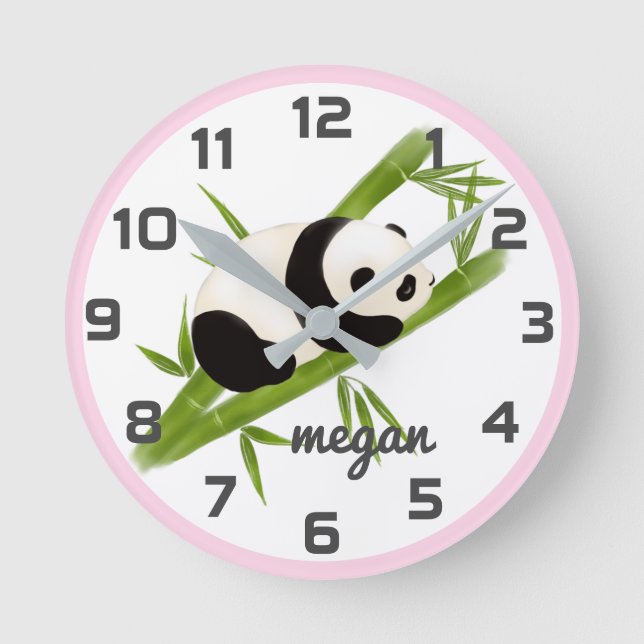 Rosa Grått Panda Bear Nursery Wall Clock Rund Klocka (Framsida)