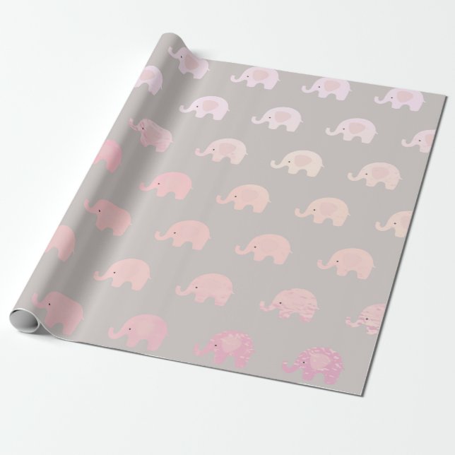 Rosa Grått Pastel Princess Elephant Nyfödd bebis Presentpapper (Utrullad)