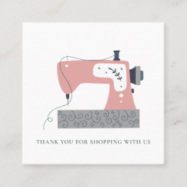 ROSA GRÅTT PEACH SEWWING MASKIN TACK SHOPPING FYRKANTIGT VISITKORT