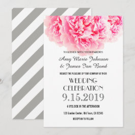 Rosa Grått Peony Wedements inbjudningar