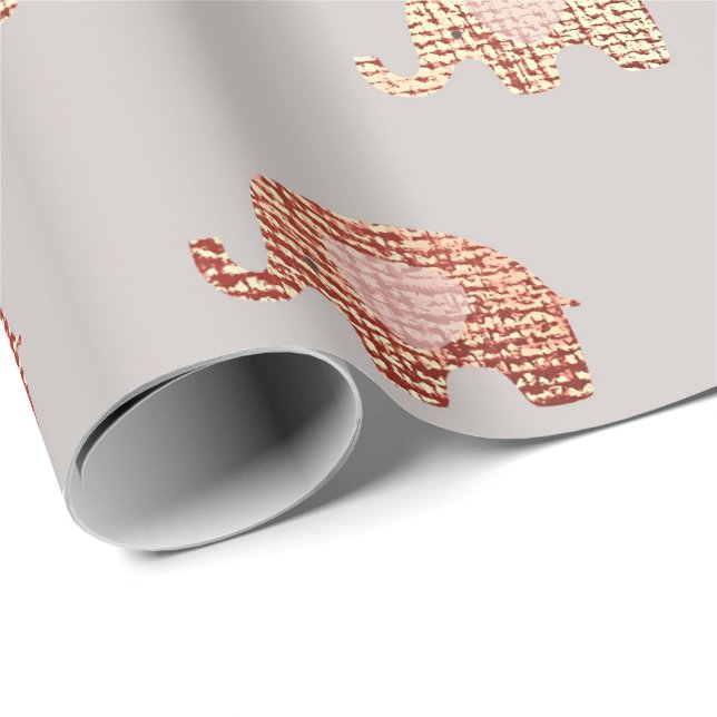 Rosa Grått Princess Elephant Nyfödd bebis Presentpapper (Rullad Hörn)