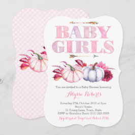 Rosa Grått Pumpkins Twin Girls Baby Shower Inbjudningar