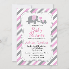 Rosa & Grått Rand Elephant | Babyskor Inbjudningar
