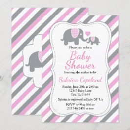 Rosa & Grått Rand Elephant | Babyskor Inbjudningar