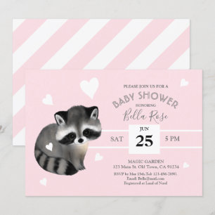Rosa Grått Rand Raccoon Baby Shower-inbjudan Inbjudningar