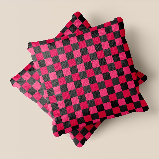 Rosa & Grått Roligt Retro Chic Checkered Squarered Kudde (Pink & Grey Fun Retro Chic Checkered Squares Throw Pillow)
