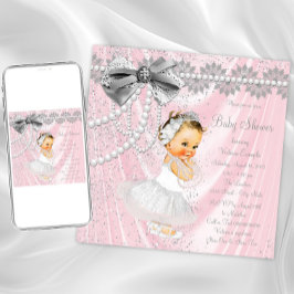 Rosa Grått Satin Pearl Little Dam Baby Shower Inbjudningar