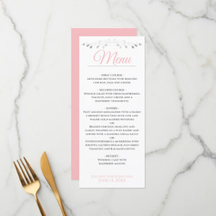 Rosa & Grått Simple Elegant bröllop Menu Meny
