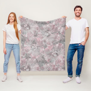 Rosa grått snyggt stora blommor fleecefilt