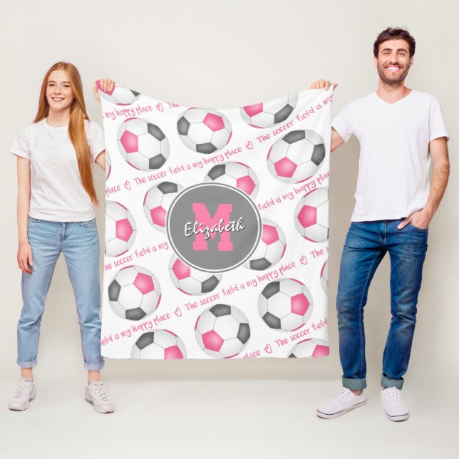 rosa grått Soccer fält är min lycklig ställe Fleecefilt (På plats)