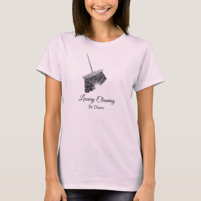 Rosa Grått Städning bosättningstjänst T Shirt (Framsida)