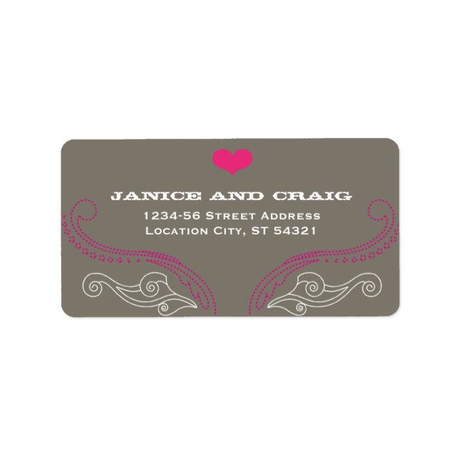 Rosa & Grått Sten 'n' Roll Music Thmet Bröllop Adressetikett (Framsidan)