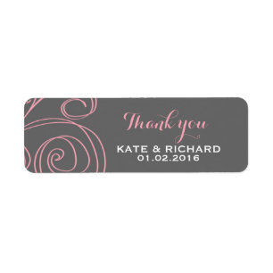 Rosa Grått Swirl Tack Sticker för Bröllop Returadress Etikett