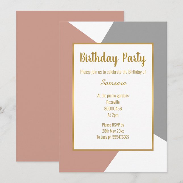  ROSA GRÅTT TEAL ABSTRAKT MÖNSTER BIRTHDAY INBJUDNINGAR (Fram/baksida)