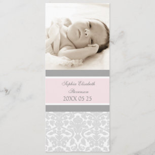 Rosa Grått Template Nyfödd bebis Birth Notice Meddelande