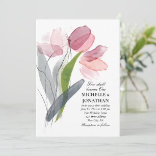 Rosa  Grått Tulips Modern Christian Bröllop Inbjudningar