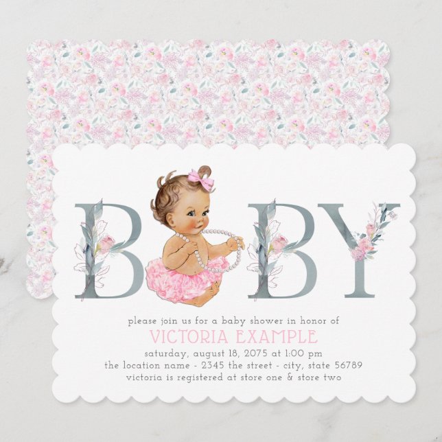 Rosa Grått Tutu Baby Shower-inbjudningar Inbjudningar (Fram/baksida)