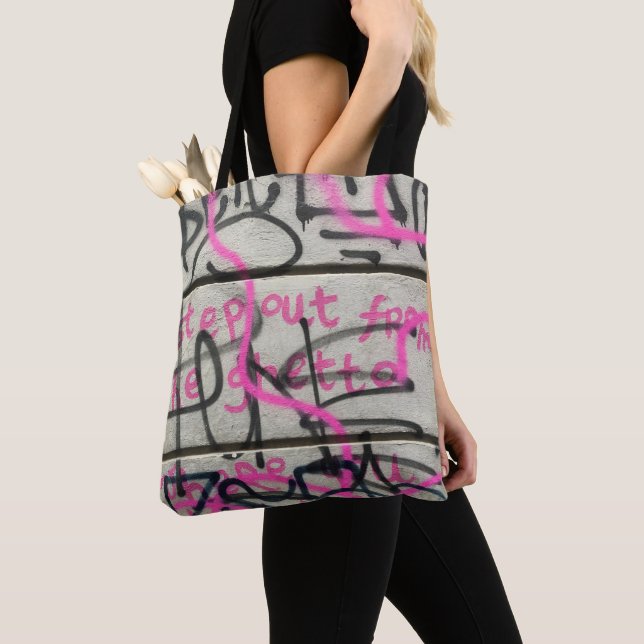 Rosa & Grått Urban Graffiti Stil Tote Bag Tygkasse (Närbild)