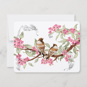 ROSA & GRÅTT VINTAGE LOVE BIRDS BRÖLLOP OSA KORT