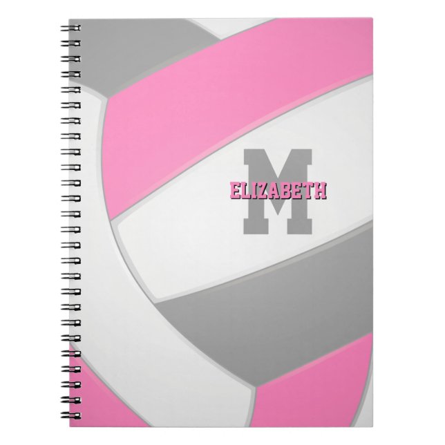 rosa grått, vit personlig, giftig volleyball anteckningsbok (Framsidan)