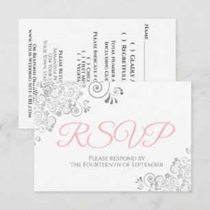 Rosa Grått & Vita Eleganten Silver Snöre Bröllop OSA Kort