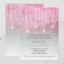 Rosa Grått Vitt Mån & Stjärnor Celestial Baby Show Inbjudningar