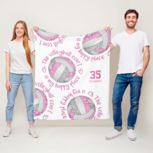 rosa grått volleyball court lycklig ställe typogra fleecefilt