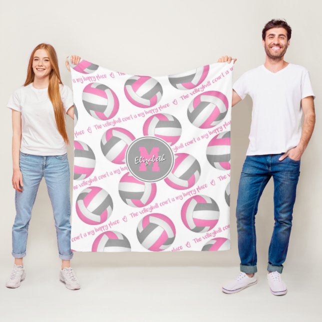 rosa grått Volleyball-domstolen är min lycklig stä Fleecefilt (På plats)