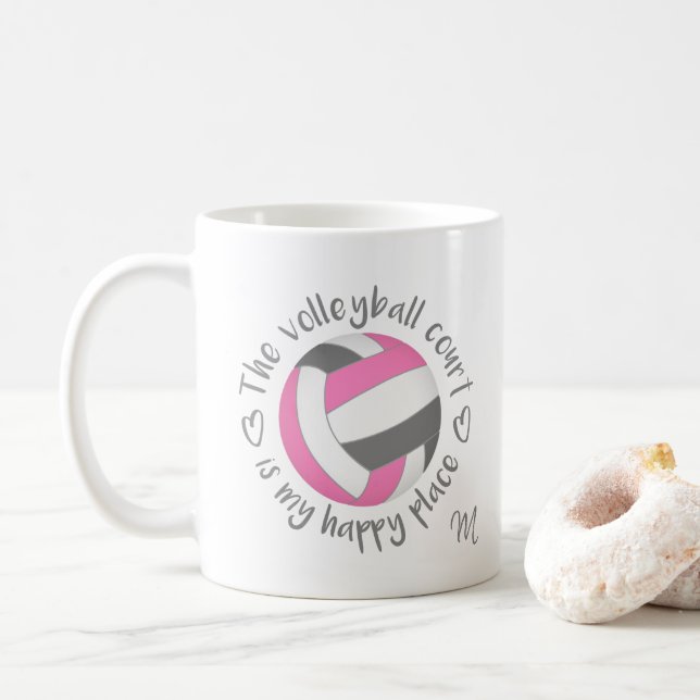 rosa grått Volleyball-domstolen är min lycklig stä Kaffemugg (Med munk)
