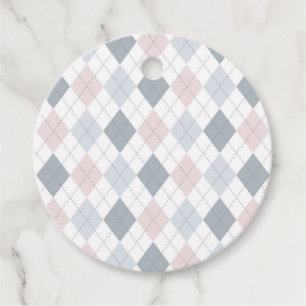 Rosa Grått White Argyle Patterned Gåvor Etiketter