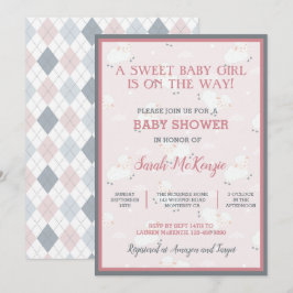 Rosa Grått White Baby Lambs Leaping Baby Shower Inbjudningar