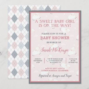 Rosa Grått White Baby Lambs Leaping Baby Shower Inbjudningar