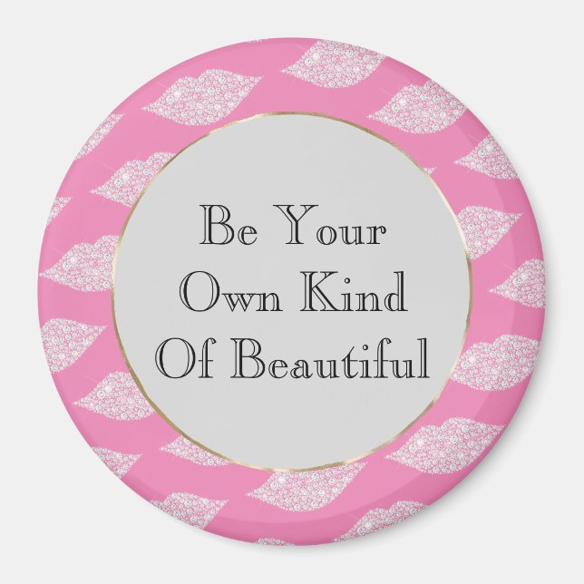 Rosa Grått White Diamond Läppar Magnet (Framsidan)