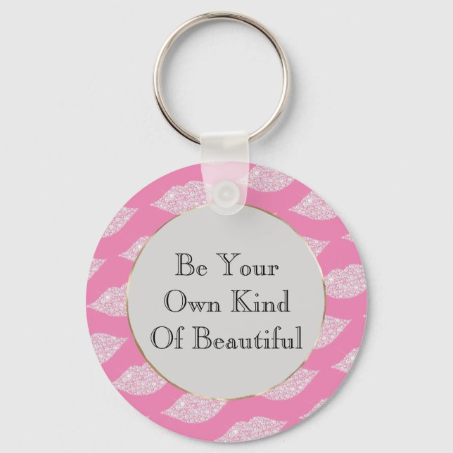 Rosa Grått White Diamond Läppar Nyckelring (Framsida)