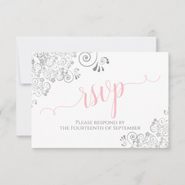 Rosa Grått & White Elegant Calligraphy Bröllop OSA Kort (Framsida)