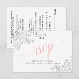 Rosa Grått & White Elegant Calligraphy Bröllop OSA Kort