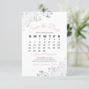 Rosa Grått & White Simple Elegant bröllop Calendar Spara Datumet