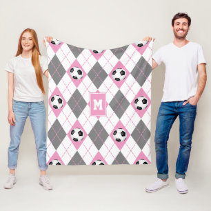 rosa grått white soccer argyle mönster fleecefilt