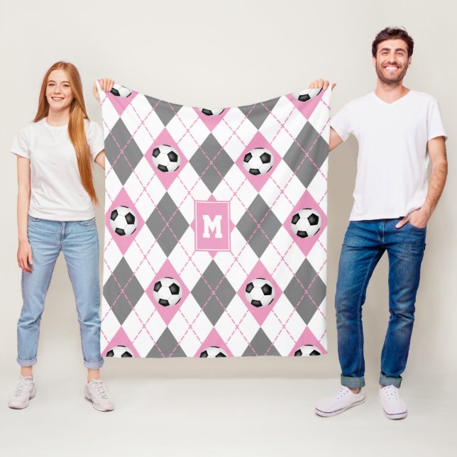 rosa grått white soccer argyle mönster fleecefilt (På plats)