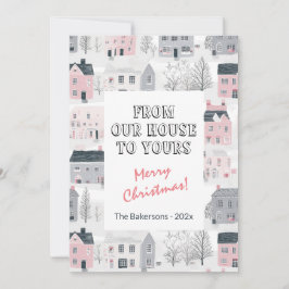 Rosa Grått White Vintage Hus julkort Kort