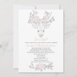 Rosa Grått Woodland Girl Hjort Baby Shower by Mail Inbjudningar