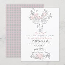 Rosa Grått Woodland Girl Hjort Baby Shower by Mail Inbjudningar