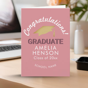 Rosa Grattis Examensbevis Studentmössa Kort