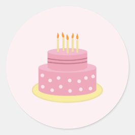 Rosa Grattis på födelsedagen Cake Gift Märkre, Bir Runt Klistermärke