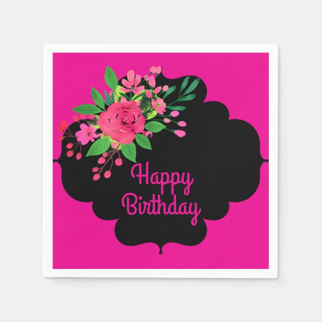 Rosa Grattis på födelsedagen Pappra blöjor Pappersservett (Framsidan)