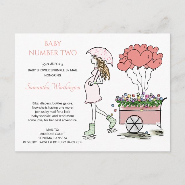 Rosa Gravid Mamma Baby Sprinkle Shower by Mail Inbjudan Vykort (Framsida)